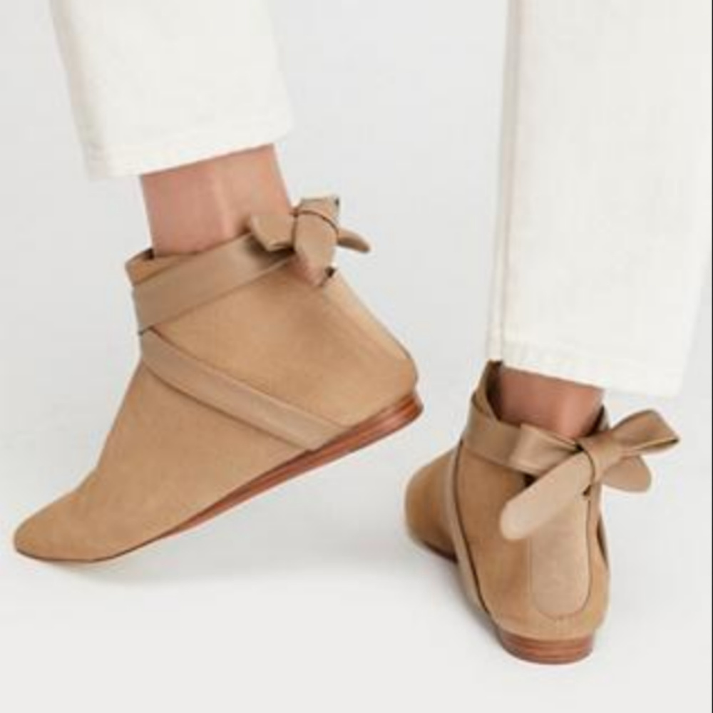 Free People M4D3 Tan Tie Derby Ankle Booties Sz 8